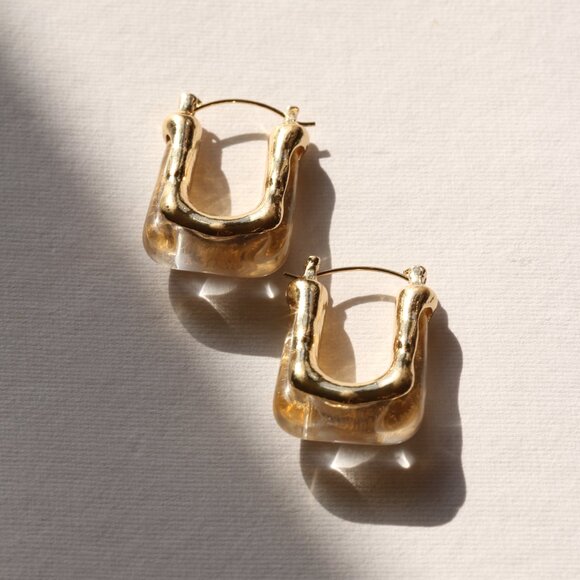 Anthropologie Jewelry - 14K Gold Filled White Resin Earrings